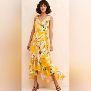 Anthropologie Adelyn Rae Yellow Floral High Low Dress Small